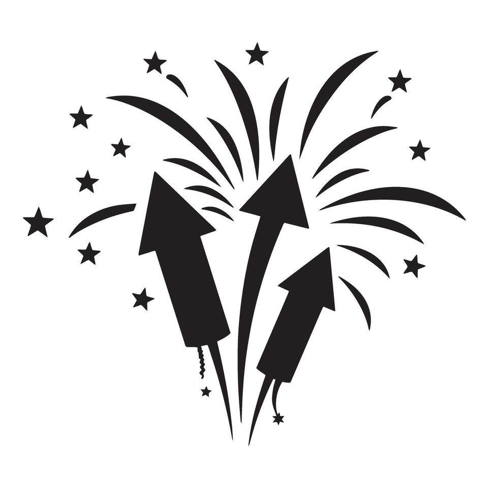 Fireworks silhouette elements for Christmas New Year or Independence Day designs vector
