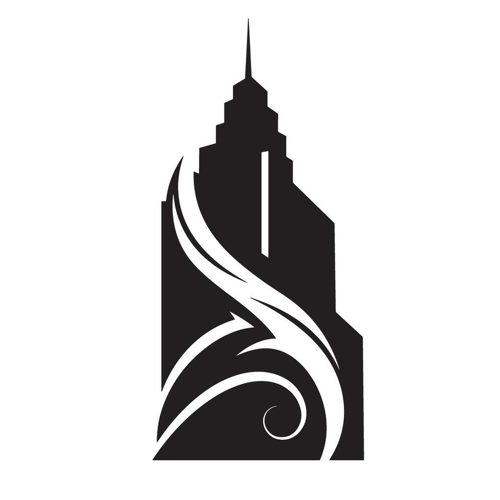 Unique building icon logo silhouette for city skyline branding and office design vector