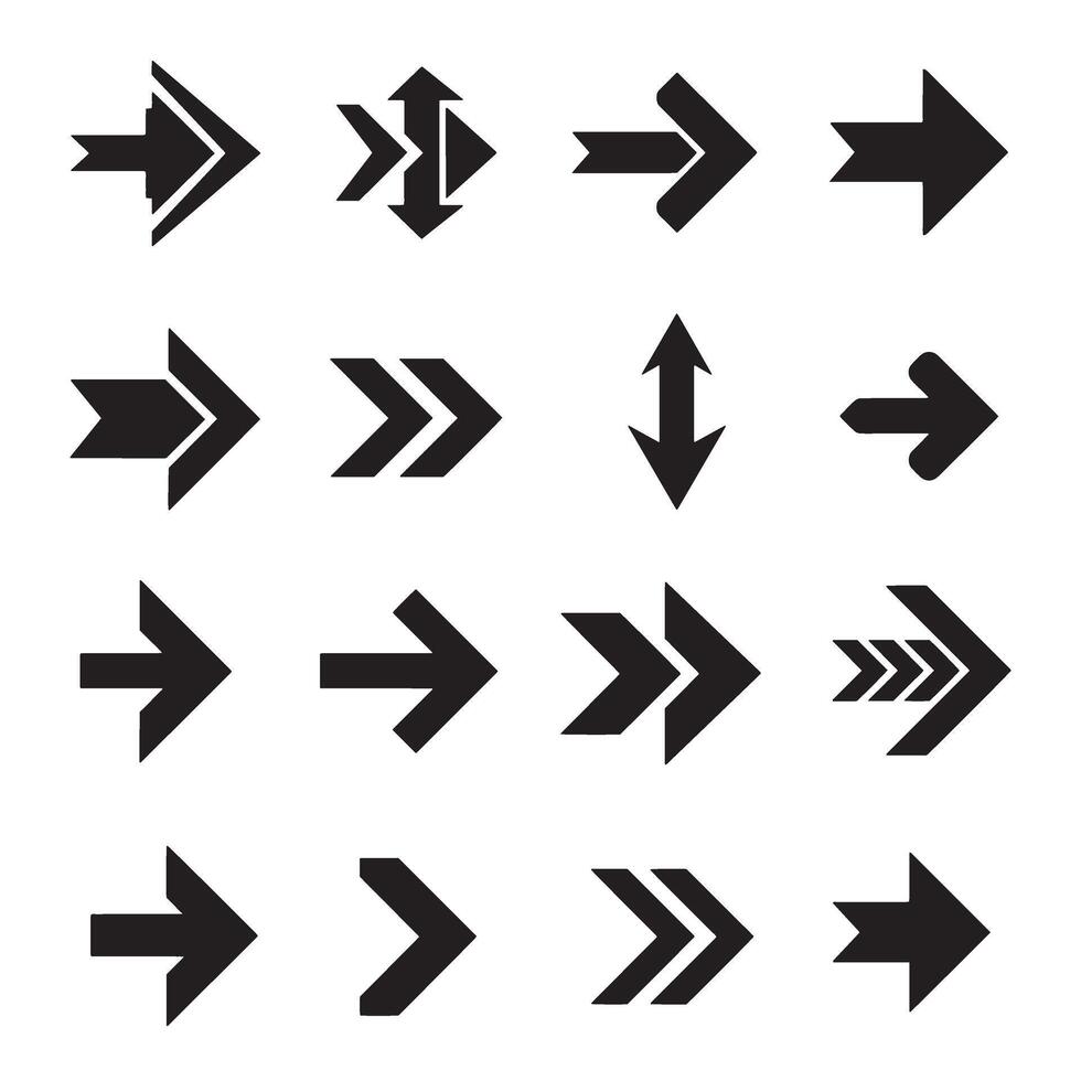 Flat silhouette bundle with logo pointing arrows and direction navigation icons vector