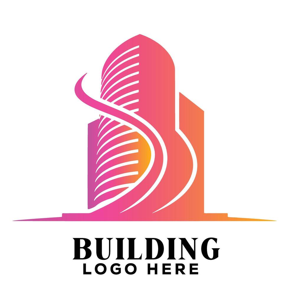Sleek metallic swirl real estate building logo symbol icon designed for modern office tower identity vector