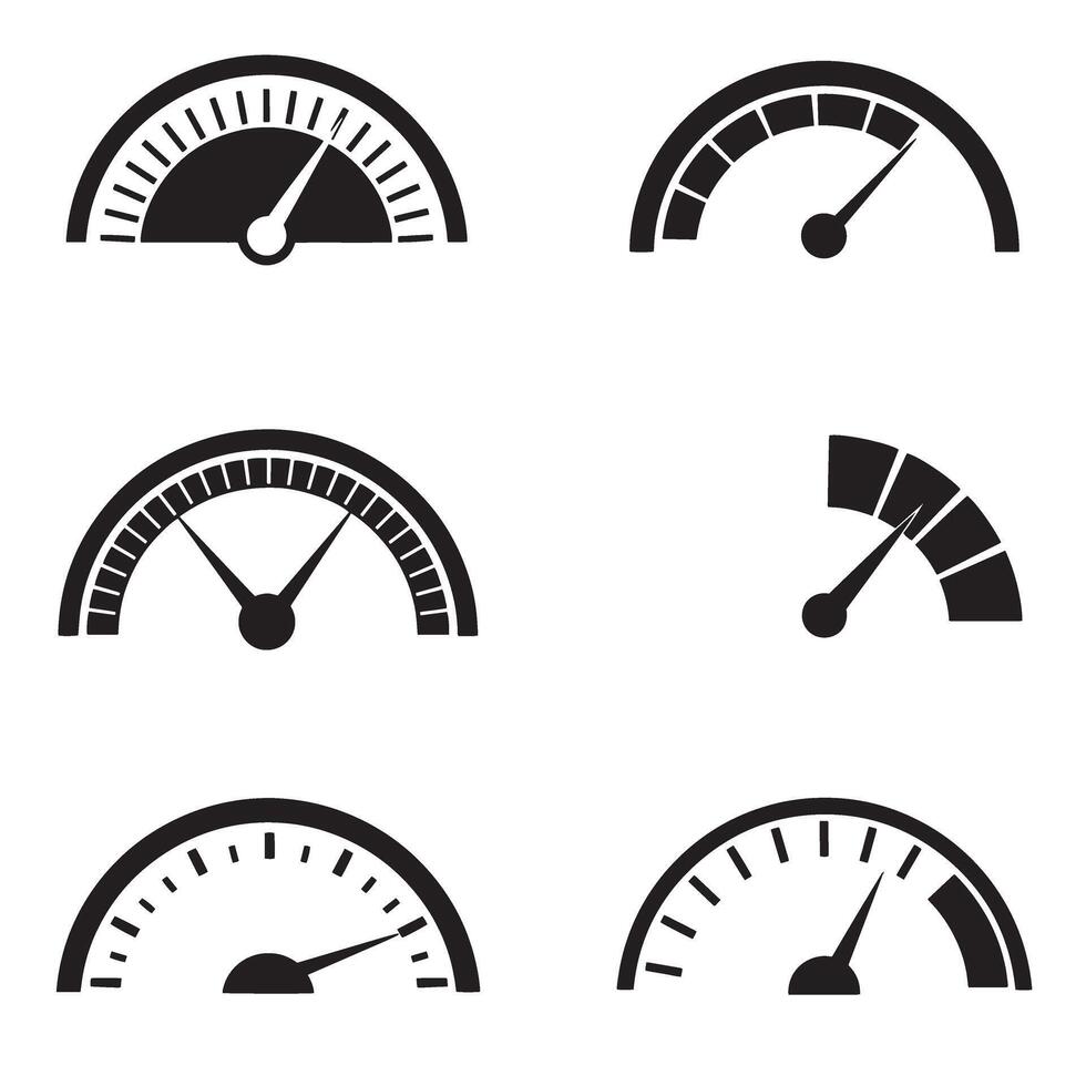 RPM and speed dashboard icons with fuel gauge silhouette symbols in design bundle vector