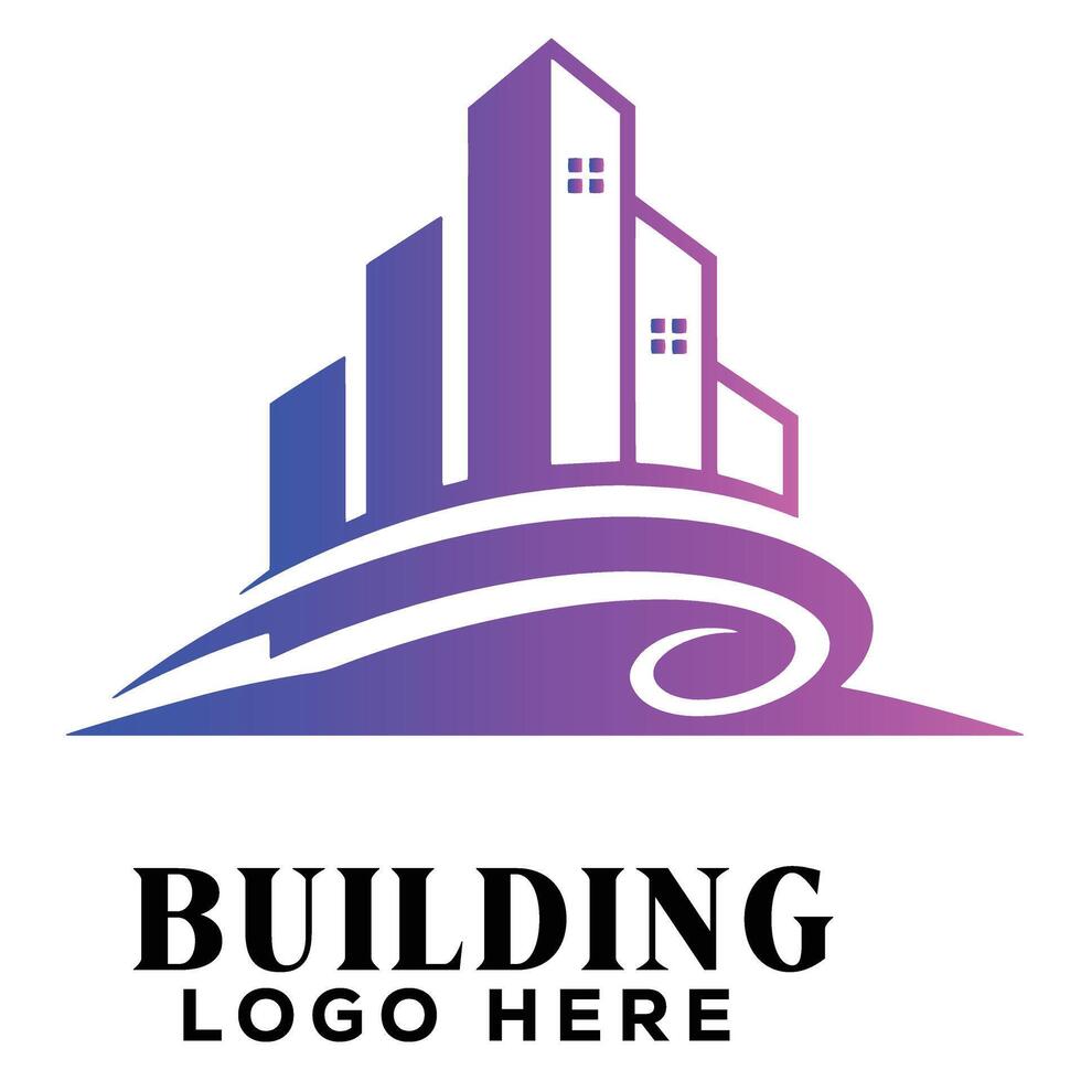 Horizon swirl real estate building logo symbol icon perfect for skyline view and cityscape branding vector