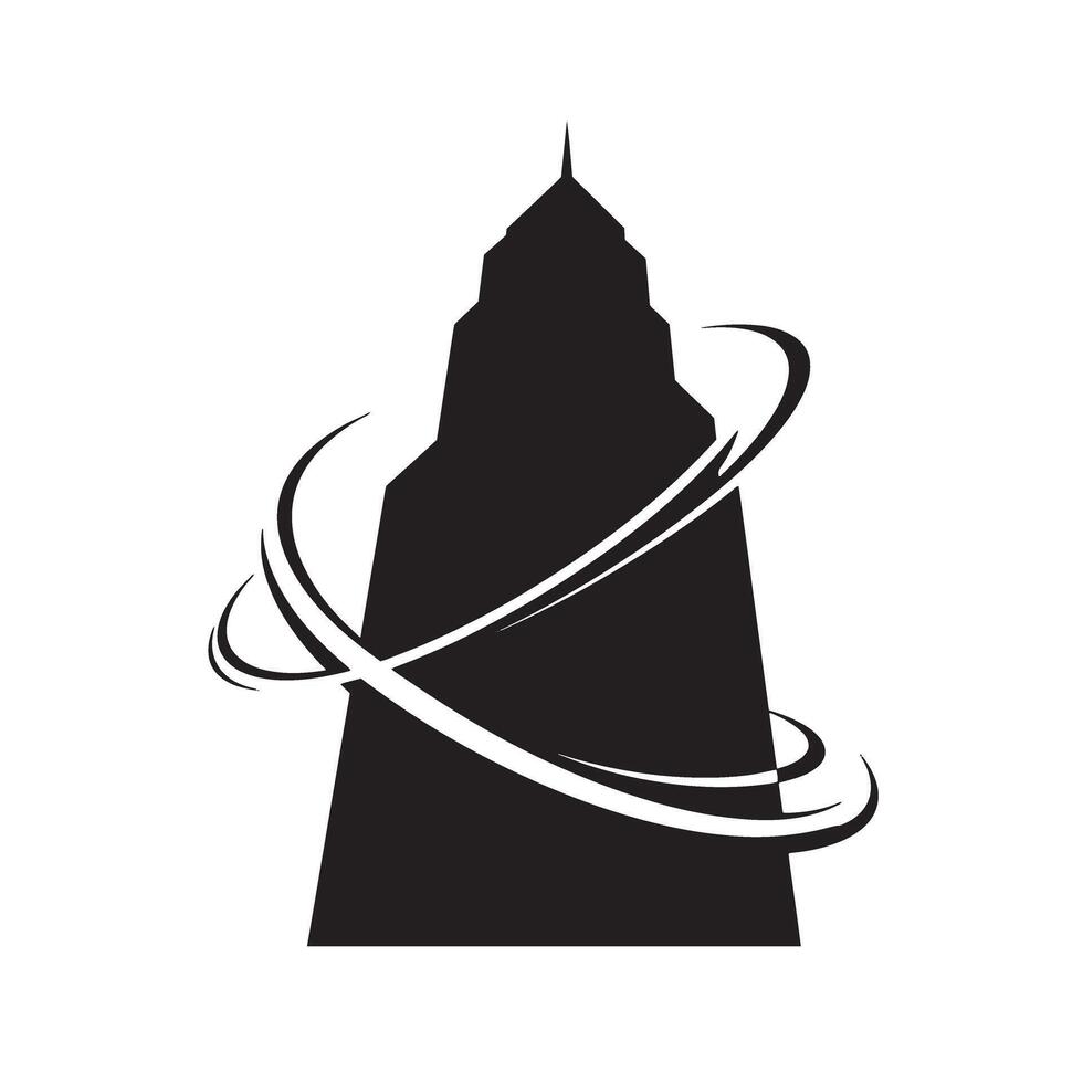 Modern building icon logo silhouette used in urban development branding and architecture vector