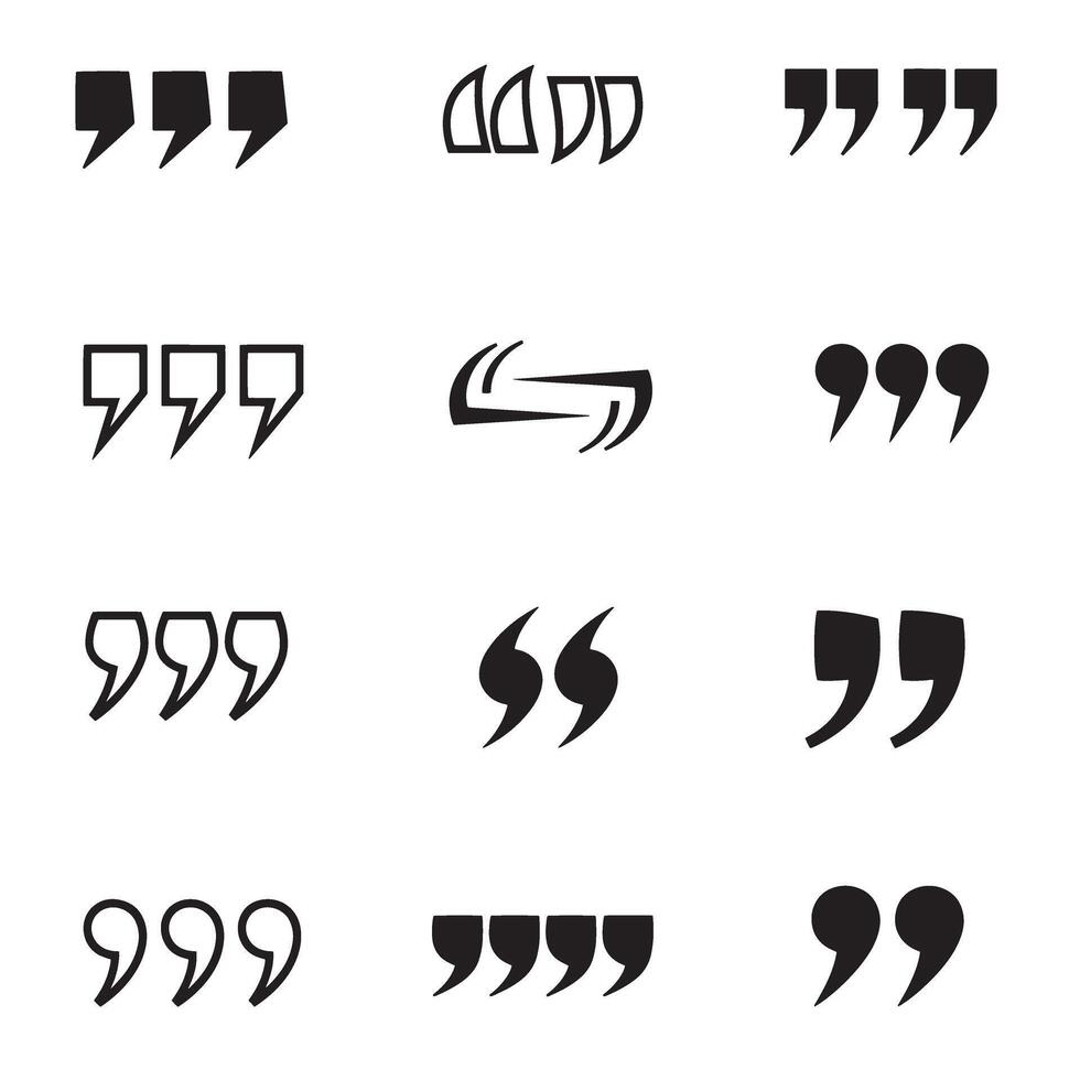 Unique black quote symbols set for communication graphics text formatting and design vector
