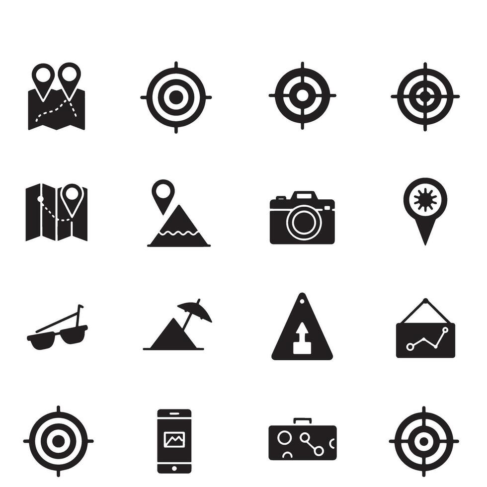 Bold design target and beach symbol icons in silhouette for creatives vector