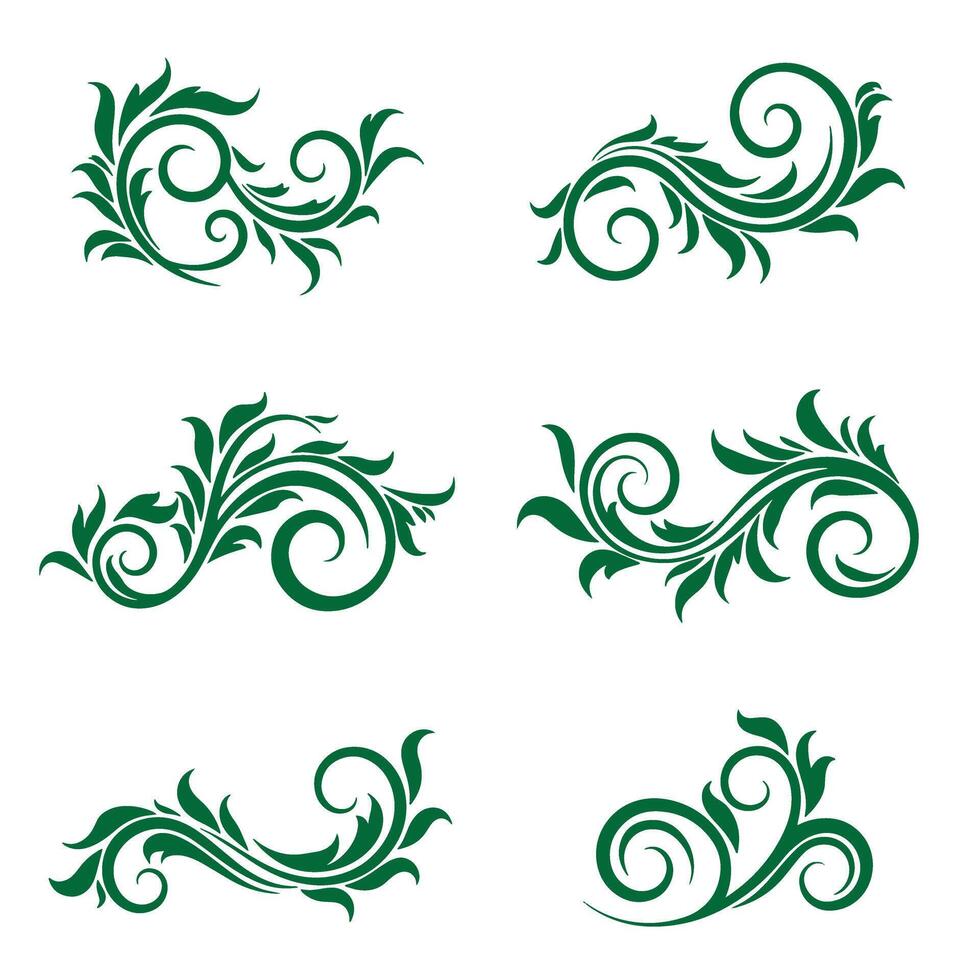Swirl leaves ornament set design ideal for rustic wedding elements and nature patterns vector