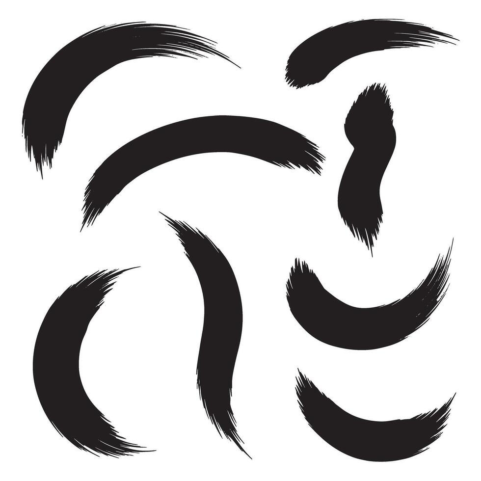 Brush design set of curve lines and pointing strokes in clean silhouette style vector