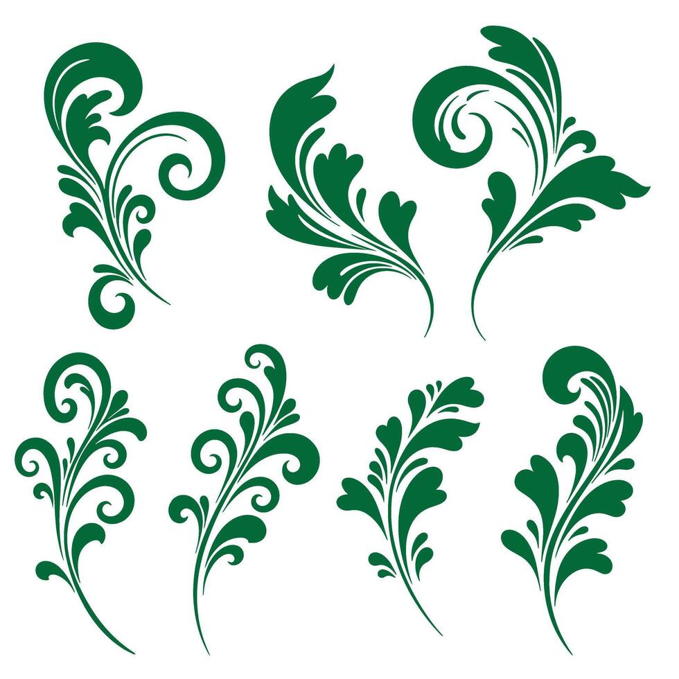 Modern swirl leaves ornament set used in decorative background and border designs vector