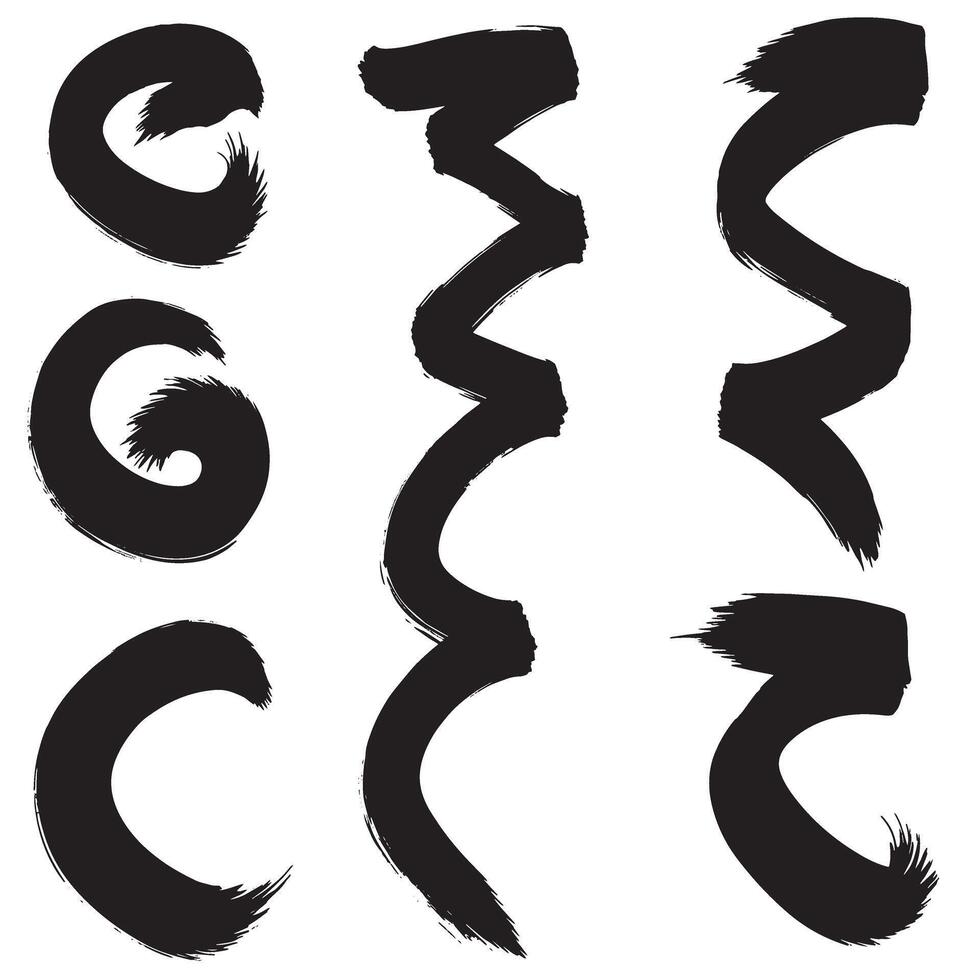 Gesture brush icon bundle with curved strokes in a stylish silhouette format vector