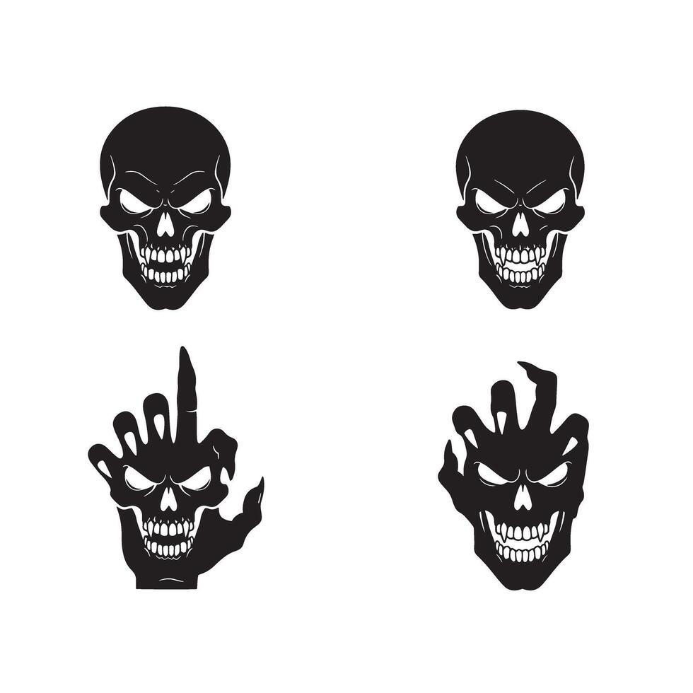 de miedo cráneo con mano silueta conjunto Perfecto para oscuro tema carteles y marca vector