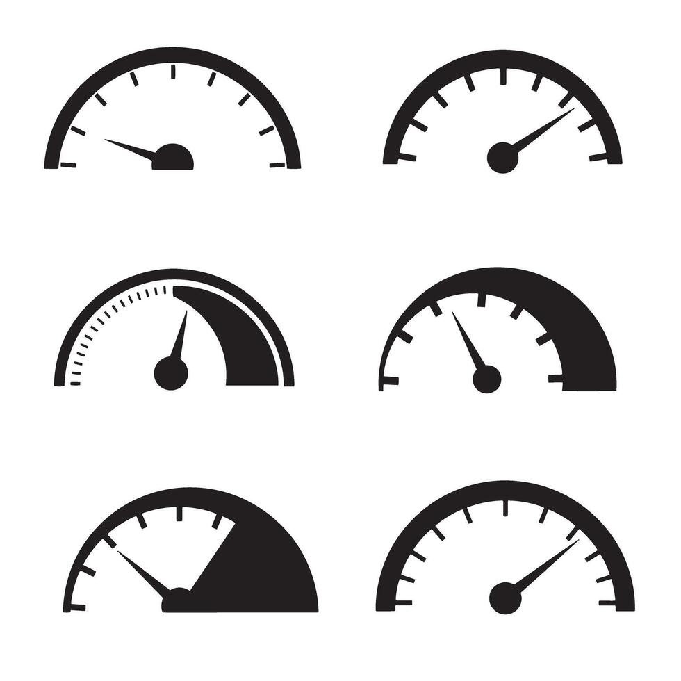 Clean design pack with dashboard speed fuel and RPM gauge silhouettes for UI vector