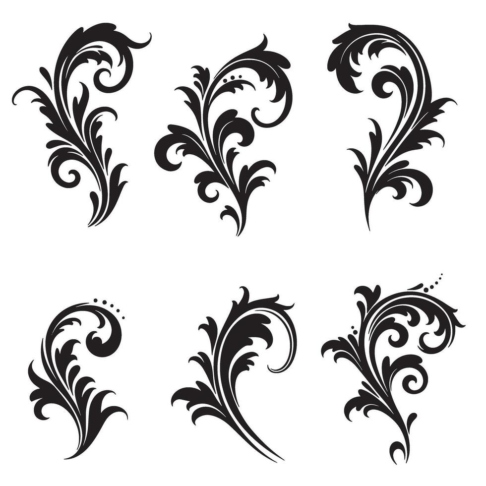 Classic swirl leaves ornament set for wedding stationery and botanical illustrations vector