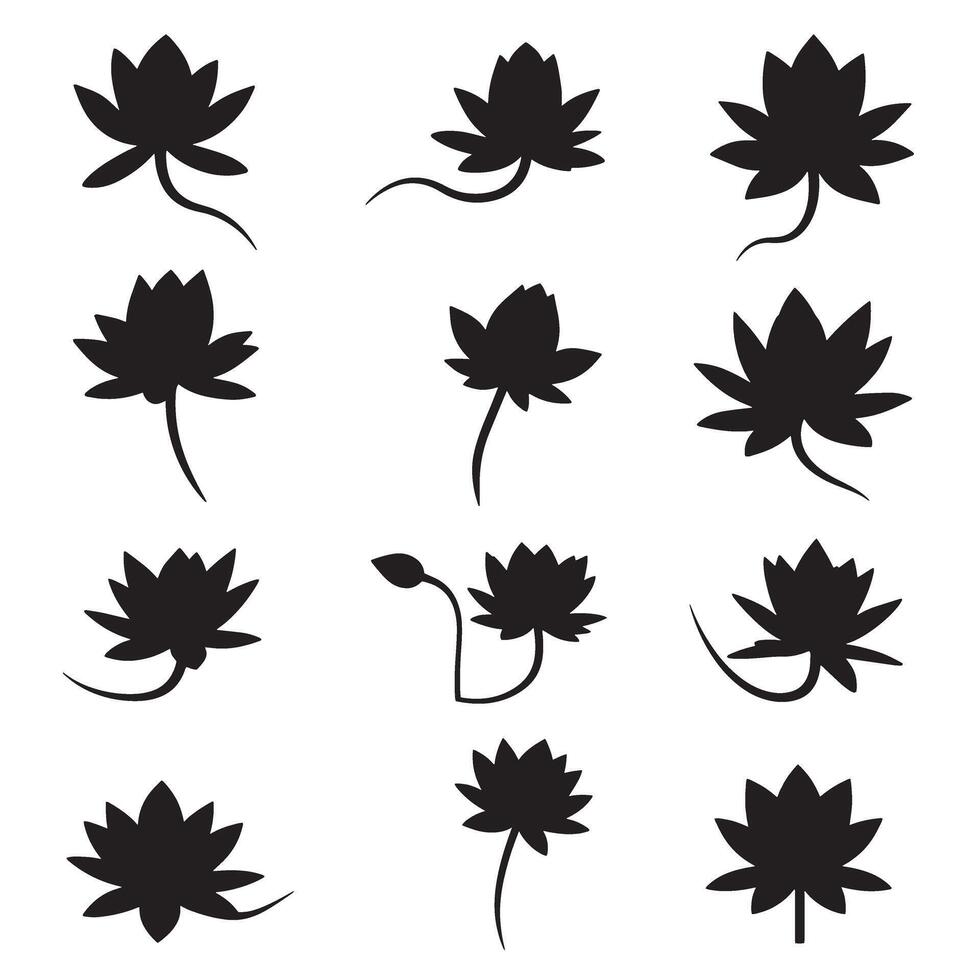Modern lotus flower collection featuring symmetrical silhouette icons vector