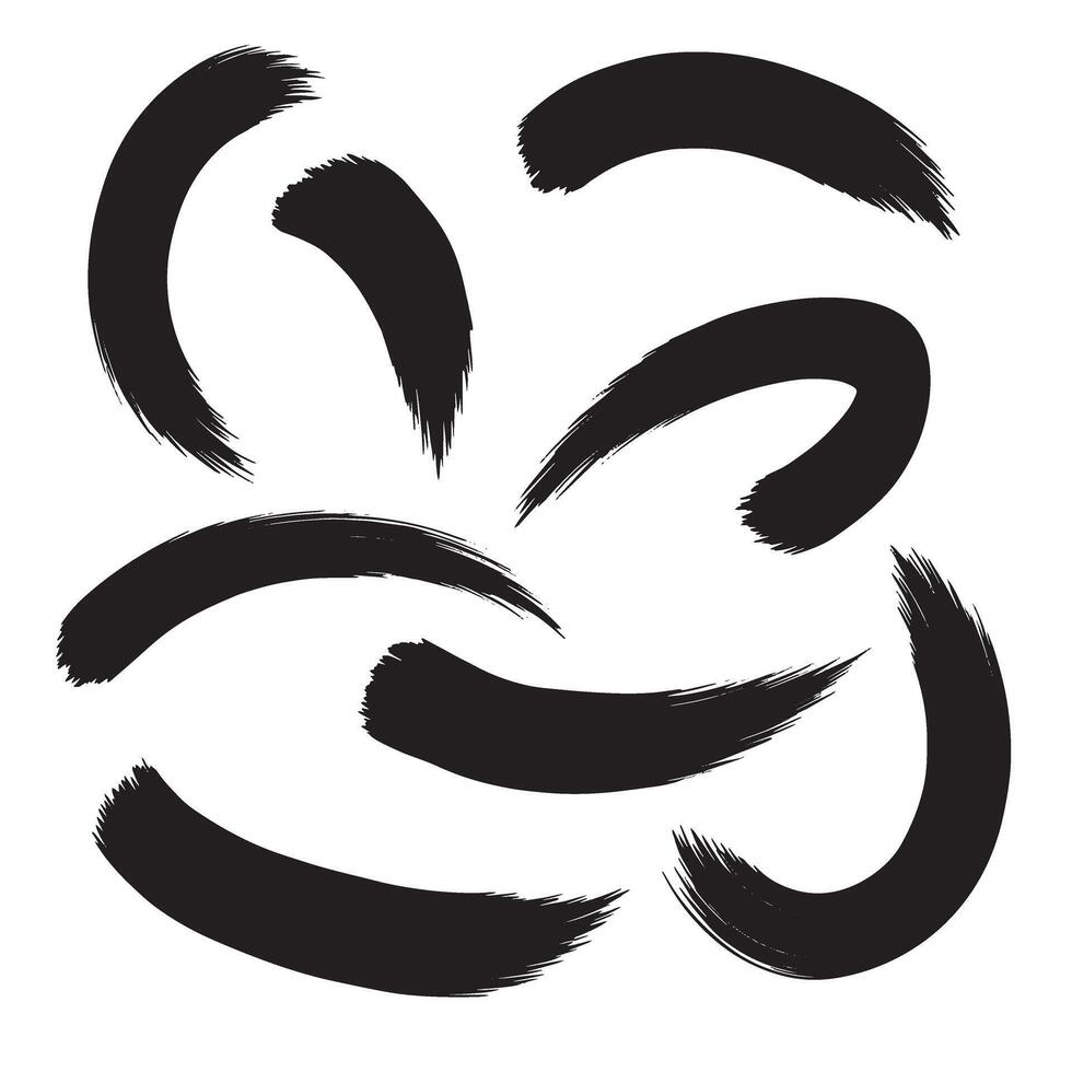 Set of brush lines with curved and pointing elements in artistic silhouette collection vector