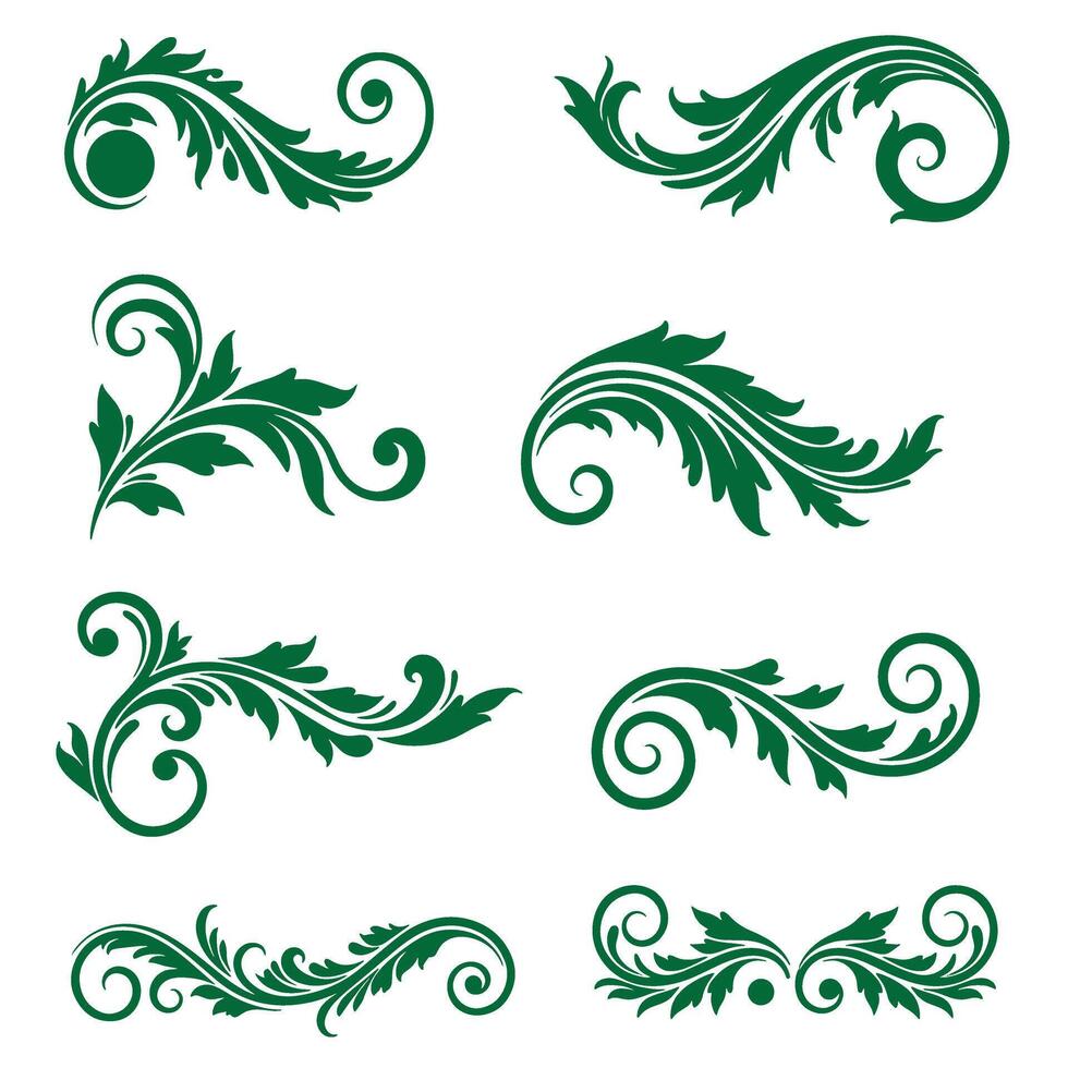 Swirl leaves ornament set used in nature inspired art and botanical decorative themes vector