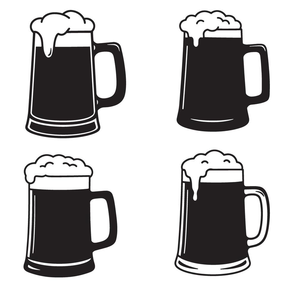 Traditional and modern beer mugs in silhouette style for alcohol branding vector