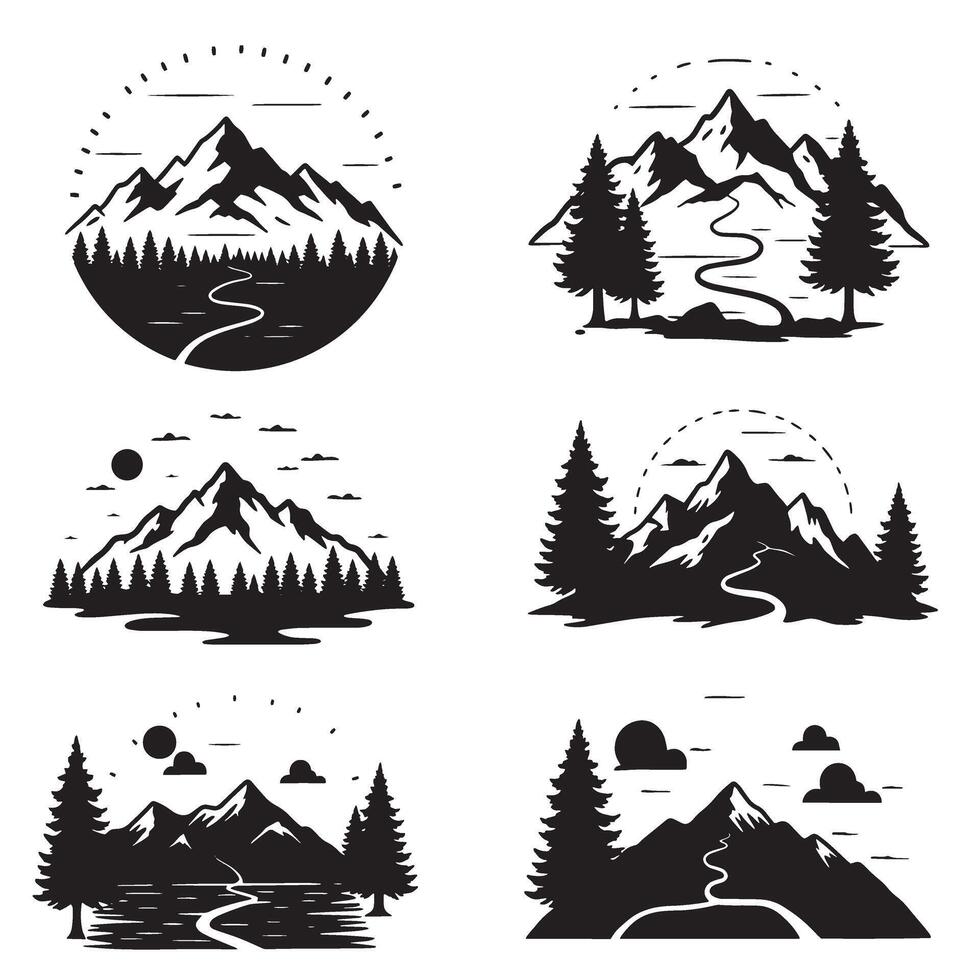 Set of bold hiking mountain silhouettes great for trail maps and travel guides vector