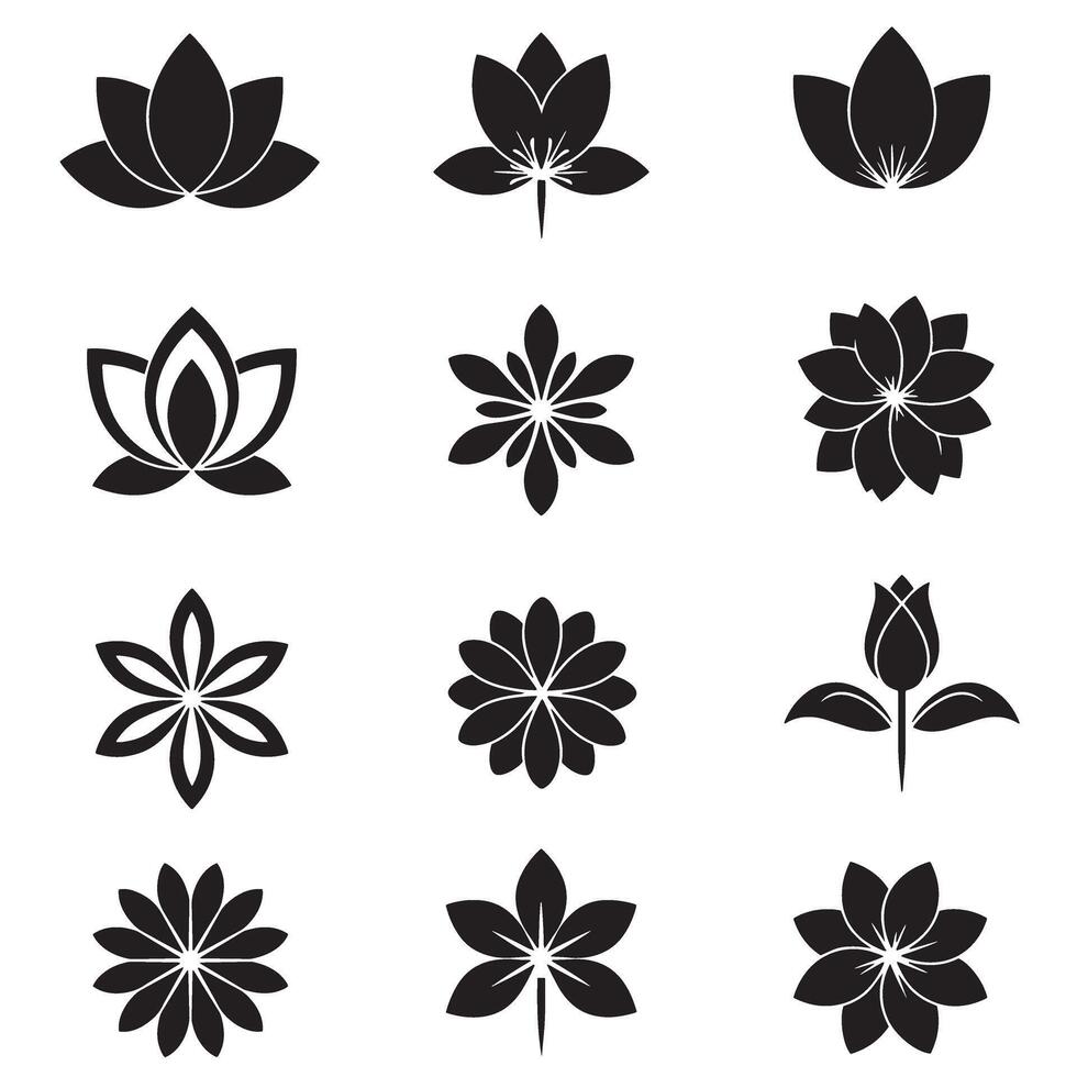 Creative flower shape icons set with symmetrical petal patterns for logos and decor art vector
