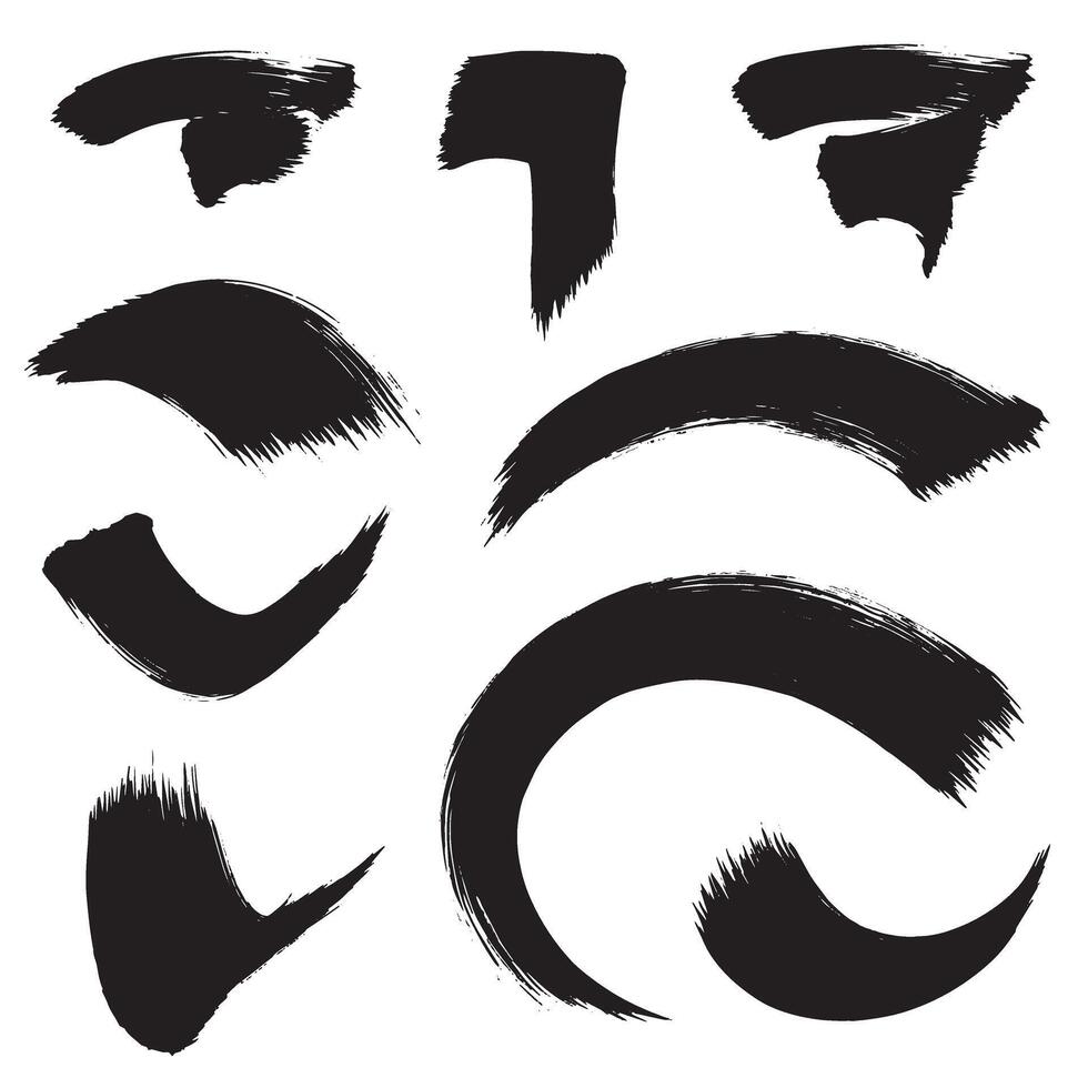 Stroke brush design pack with diverse curved and pointing elements in silhouette vector