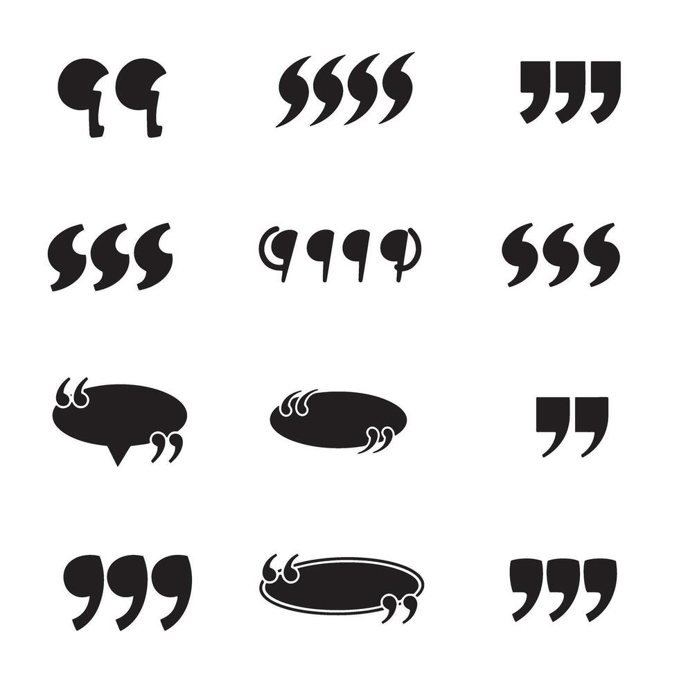 Flat quotation mark silhouettes collection for poster design print layout and templates vector