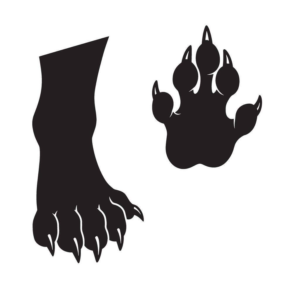 Strong beast foot and claw silhouette set great for wildlife or forest themed art vector