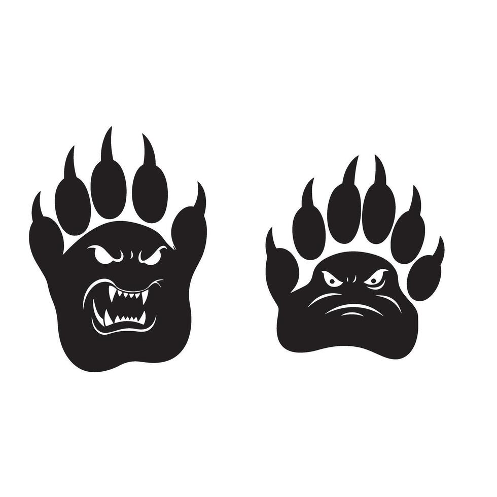 Furious wolf claw and foot mark silhouettes ideal for beast style graphic art vector