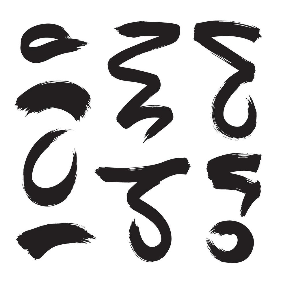 Collection of pointing gesture curves and brush strokes in bold silhouette layout vector