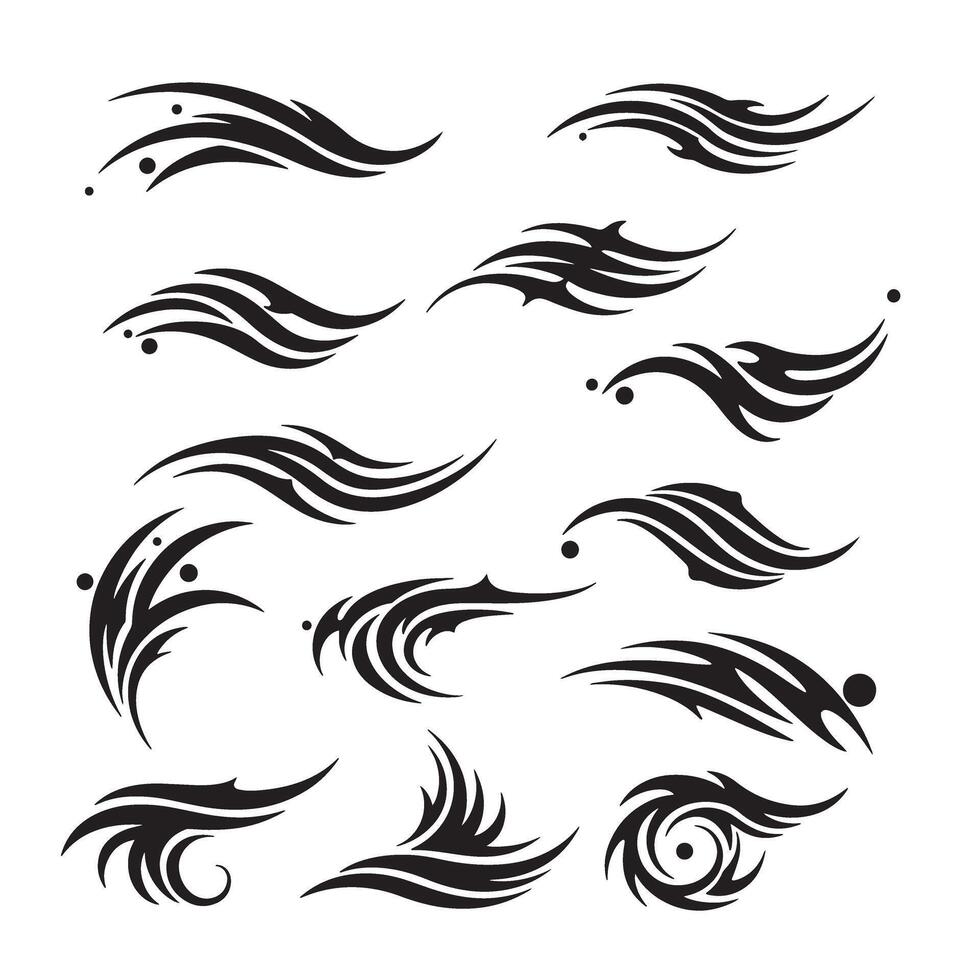 Clean ornament shapes with flowing swirl and swoosh accents in silhouette form vector