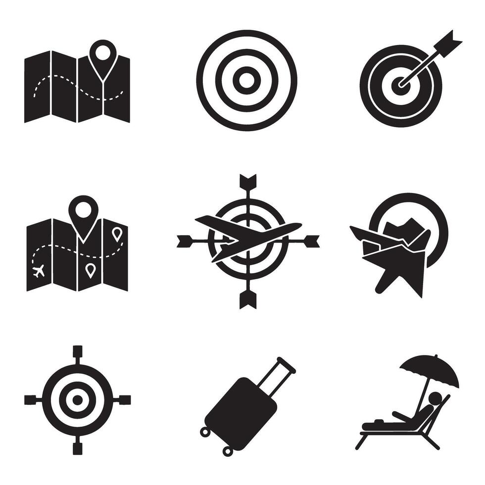 Minimal summer elements and target marks in clean silhouette style vector