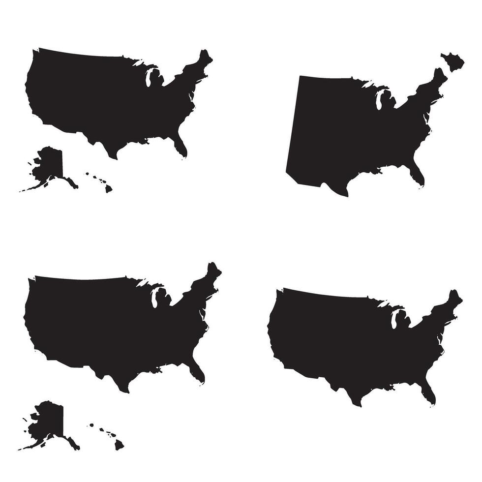 United States full map with individual state outlines in bold silhouette collection vector
