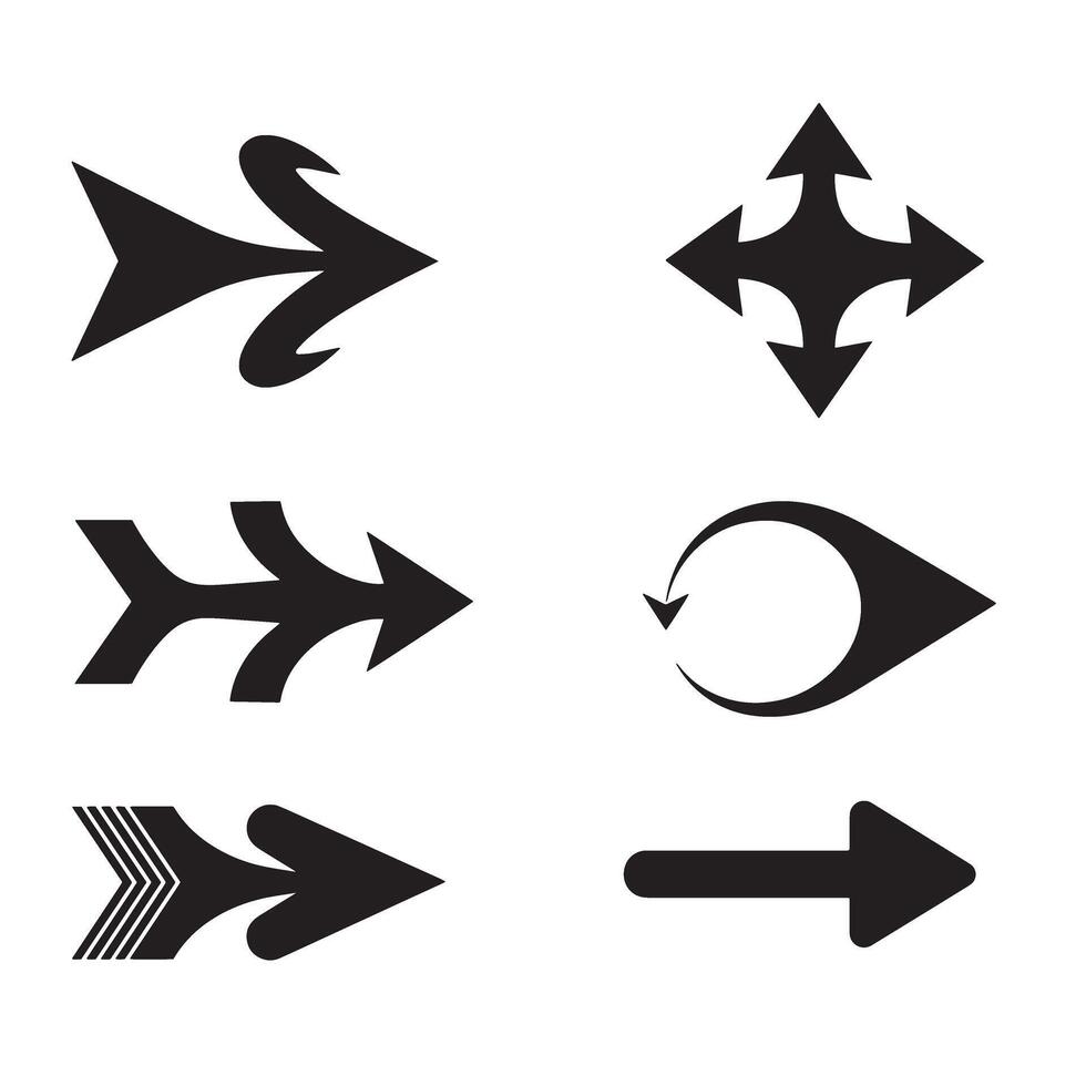 Modern arrow icon silhouette set perfect for button graphics and navigation tools vector