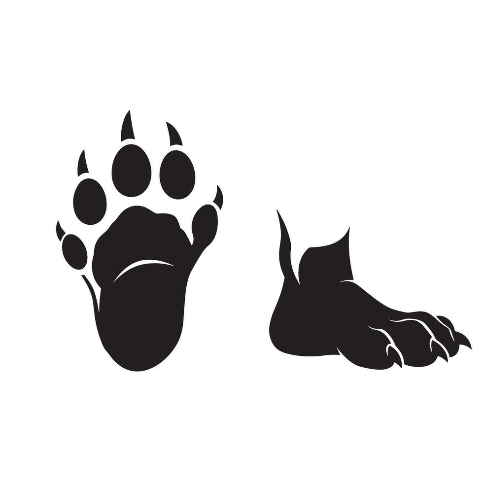 Angry wolf foot and claw mark set in silhouette for forest creature graphic themes vector
