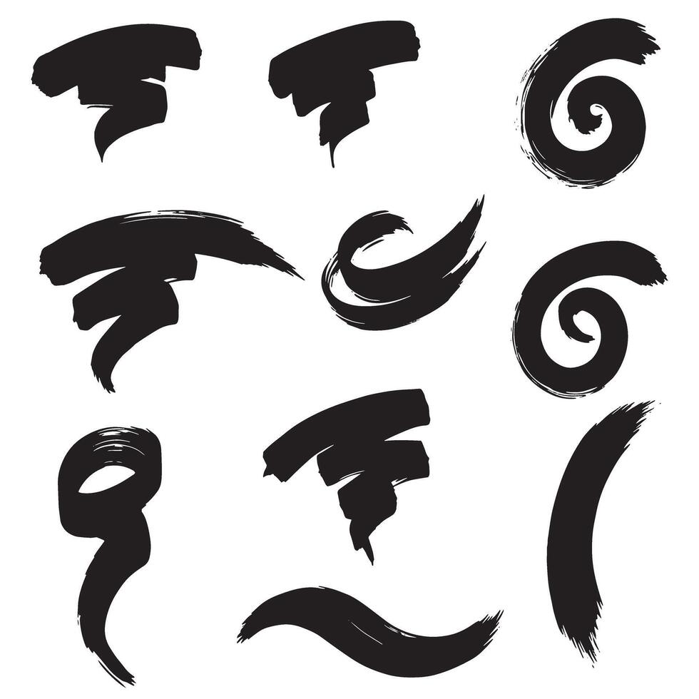 Curve brush strokes and pointing marks in a modern silhouette bundle for creatives vector