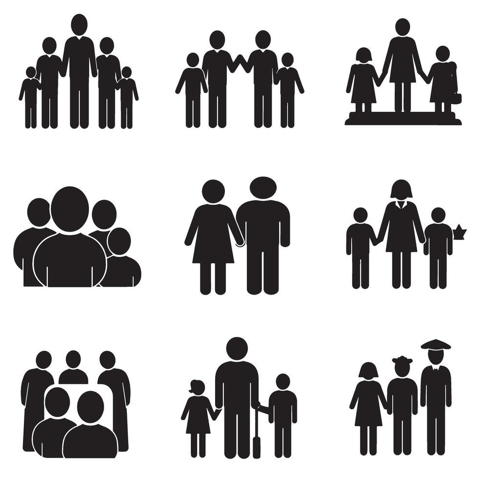 Social collaboration icons in black silhouette for modern community design vector