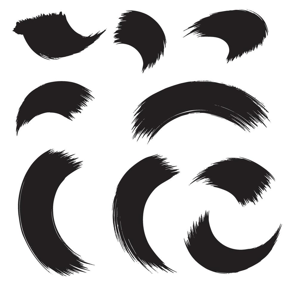 Hand drawn brush curve icons and pointing stroke shapes in silhouette format for art vector