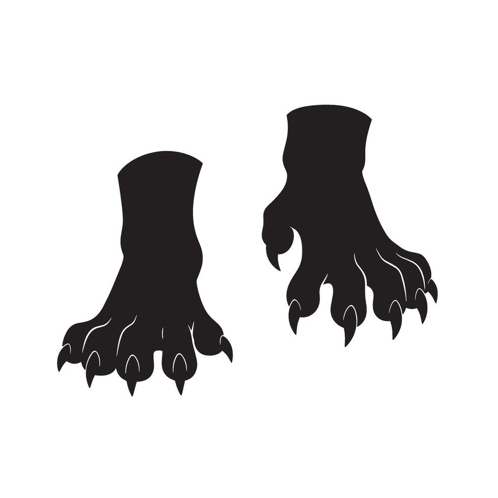 Wolf foot and claw artwork set with fierce silhouette for predator style designs vector