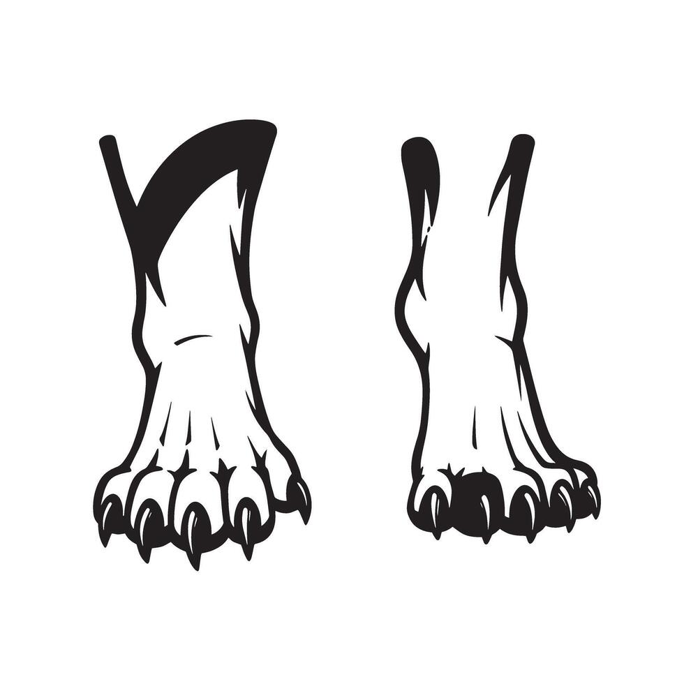 Tribal wolf foot and paw silhouette set for nature and beast symbol designs vector