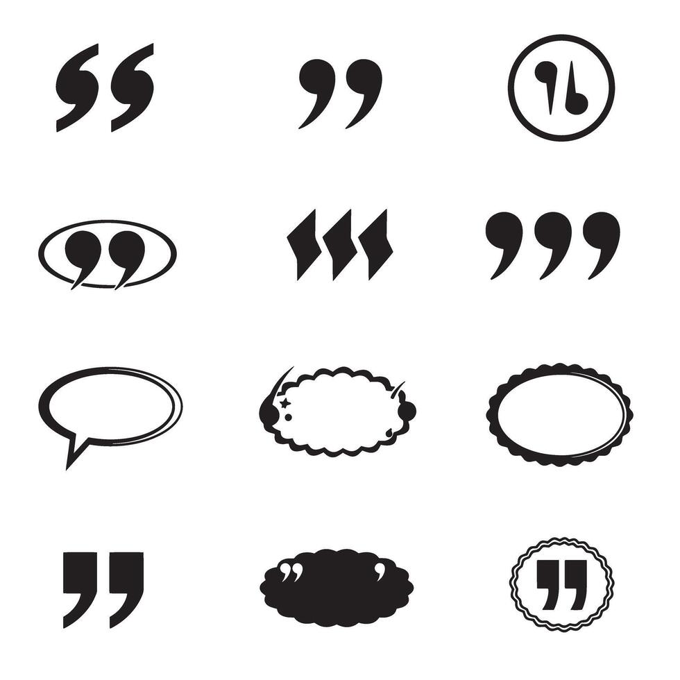 Collection of diverse quotation marks black symbols for modern typography and layout design vector