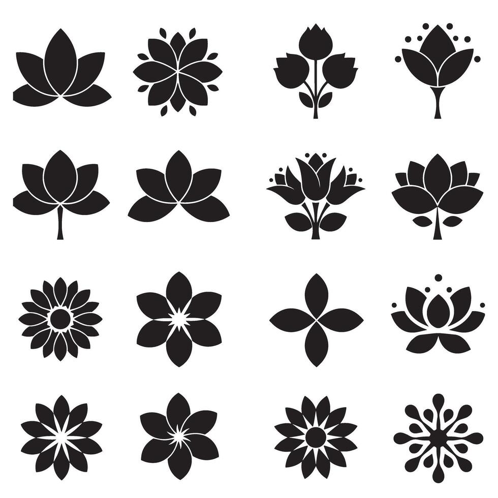 Floral emblem bundle with minimal lotus and daisy icons for graphic badge and design use vector