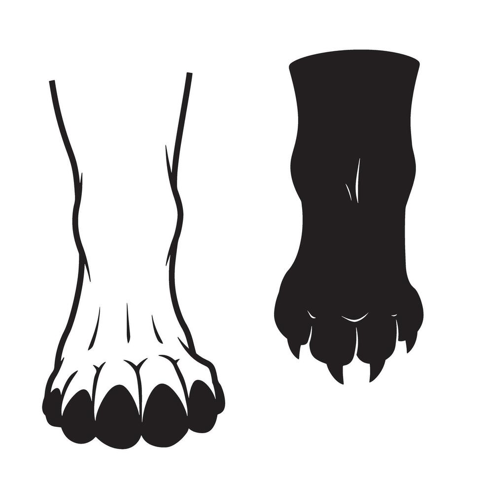 Angry wolf foot silhouette set with wild claw design perfect for animal tattoo artwork vector