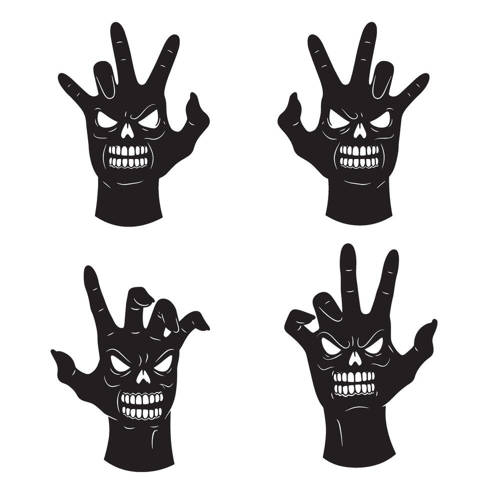 Evil skull and hand gesture silhouette set for tattoo or merchandise design themes vector