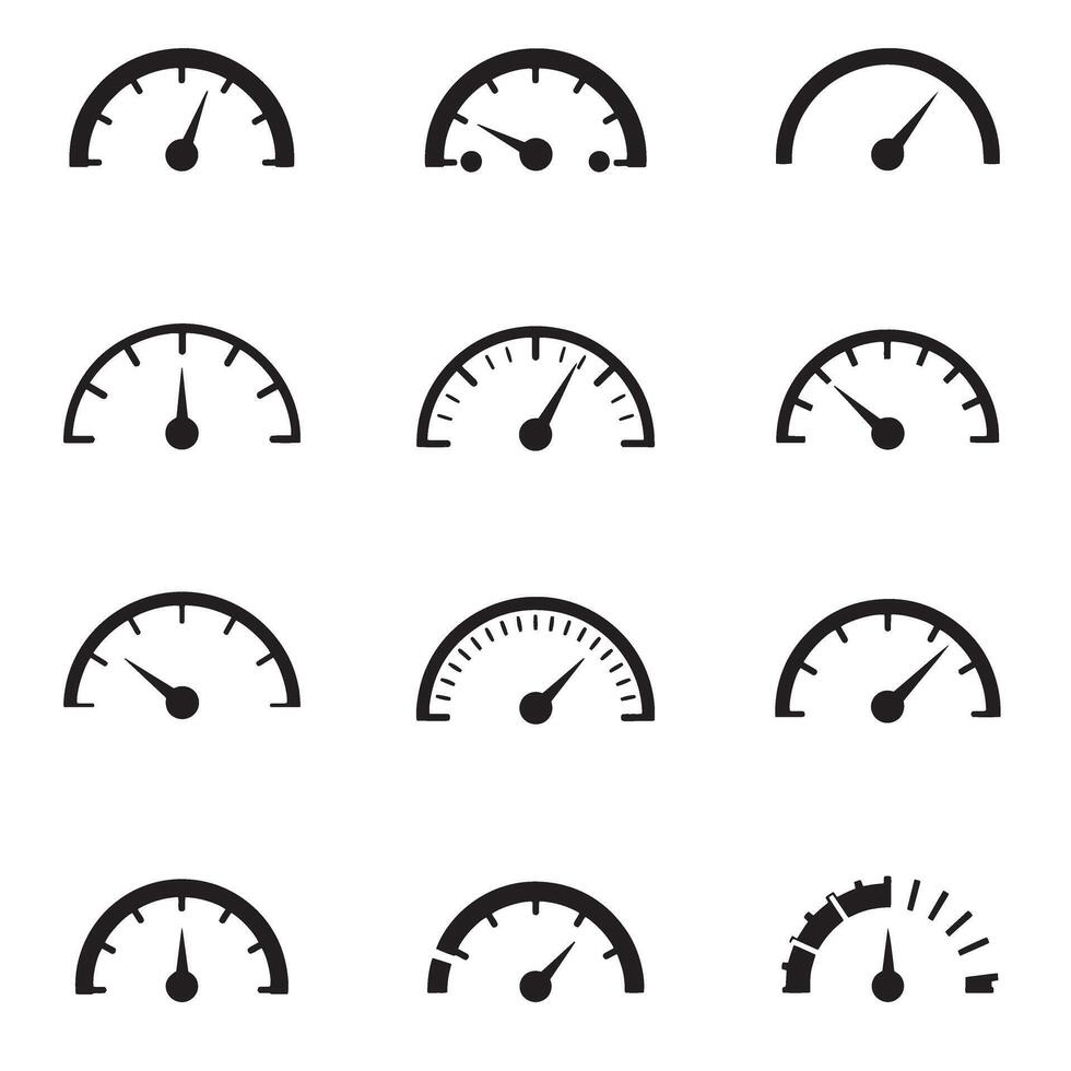Dashboard gauge set with speedometer tachometer and fuel meter silhouettes vector