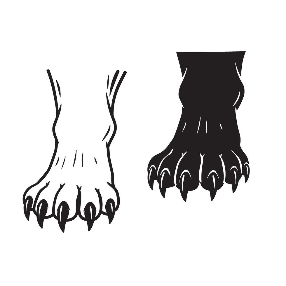 Intense wolf foot silhouette artwork set great for logo design and tattoo branding vector