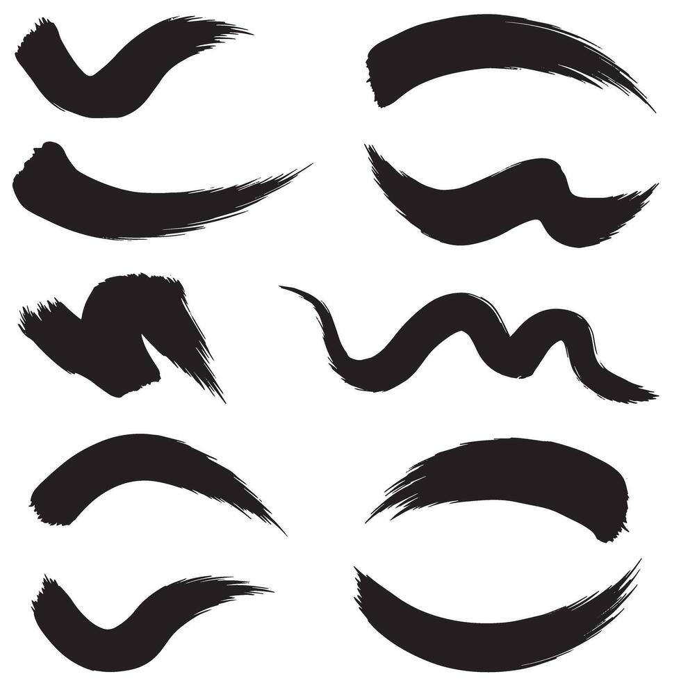 Clean stroke art collection of pointing curve lines in black silhouette format vector