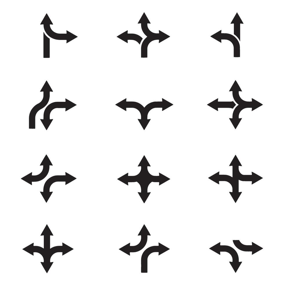 Clean flat arrow symbol bundle with pointing logo navigation silhouettes for design vector