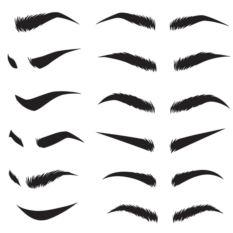 Stylish eyebrow and eye lash silhouette set for cosmetic and fashion use vector
