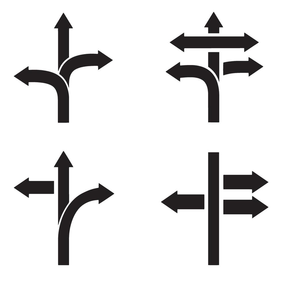 Printable directional icon silhouette set ideal for signage use and control systems vector