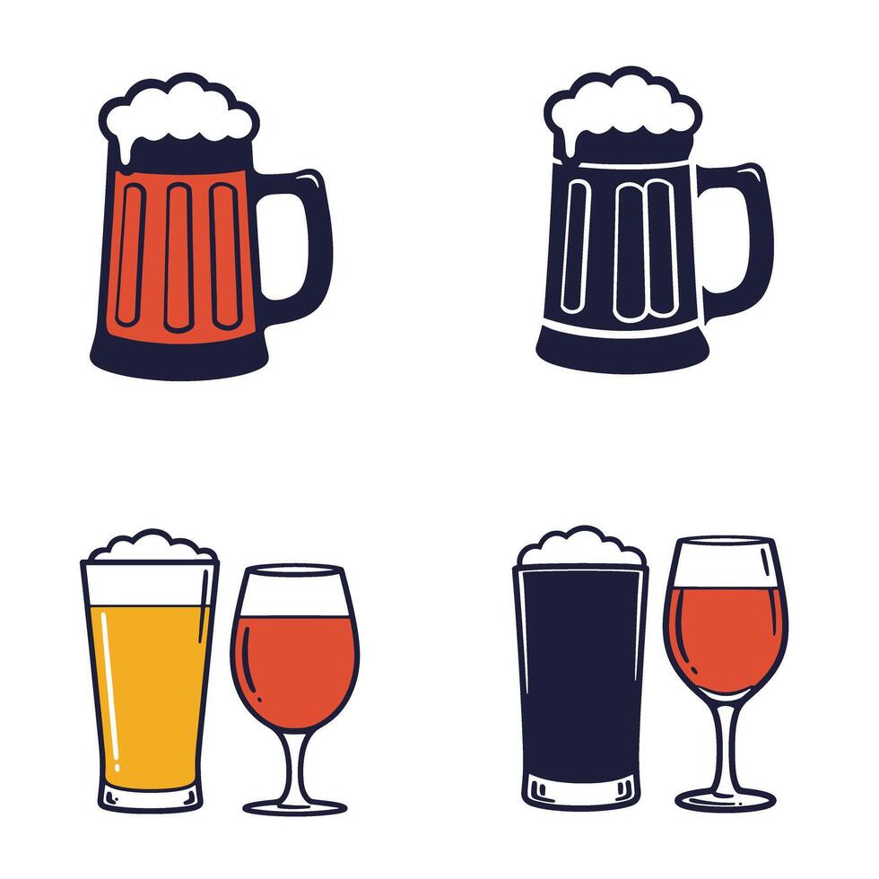 Classic beer glass shapes in solid silhouette for brewing and drink design vector