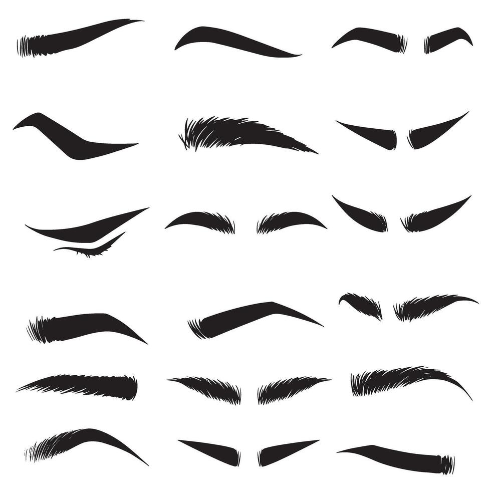Makeup icon bundle with eyebrow shapes and dramatic eyelash silhouette vector