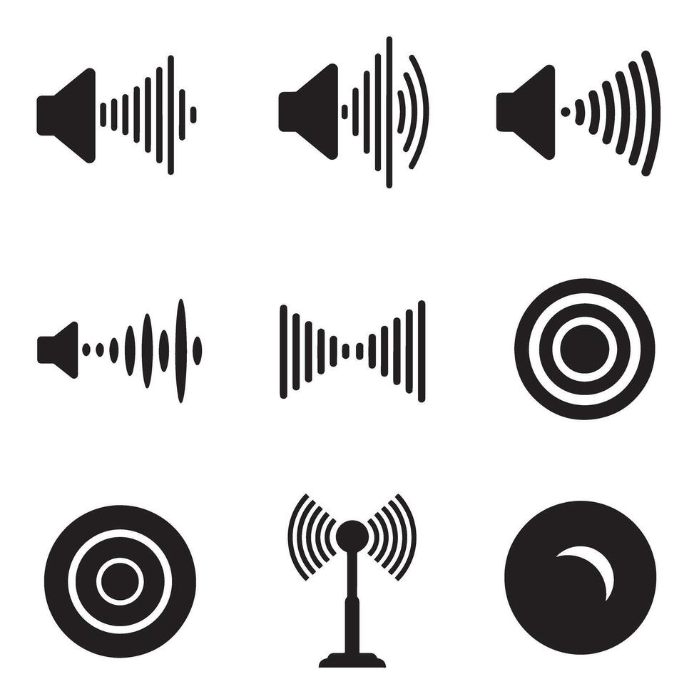 Waveform sound tec signal icons divers collection silhouette for music platform and software vector